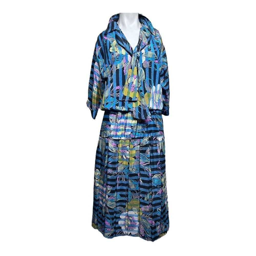 VINTAGE Janet MIDI Dress Cinched Empire Waist Silky Lightweight Sleeves